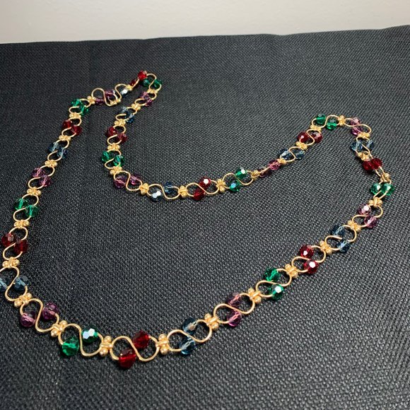 GOLDTONE NECKLACE WITH MULTI-COLORED BEADS - Picture 3 of 3